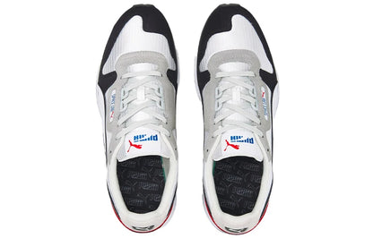 Chaussures de sport basses Puma Space Lab, modèle rétro en mesh et daim, pour un style de vie décontracté, couleur gris, noir et rouge, 383158-01.