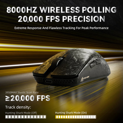 Mouse de gaming wireless ATTACK SHARK R11 ULTRA din fibră de carbon, 8000Hz, PAW3950MAX, 42000DPI, greutate redusă 49g, 20000FPS, Nordic 52840