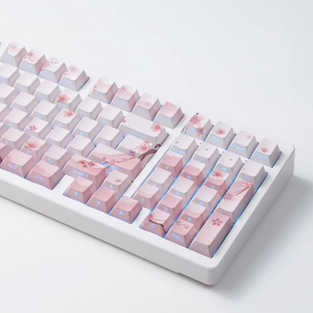 Sakura Pink Side Engraved Keycap Set PBT Translucent 127 Keys for MX Switch 60/84/90/104/108 Mechanical Keyboards