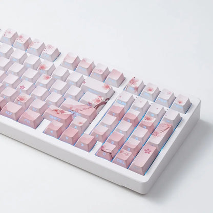 Sakura Pink Side Engraved Keycap Set PBT Translucent 127 Keys for MX Switch 60/84/90/104/108 Mechanical Keyboards