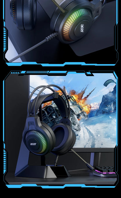 Auriculares gaming RGB con cable y micrófono – Sonido envolvente de baja latencia, iluminación RGB cool, aislamiento de ruido y ajuste cómodo