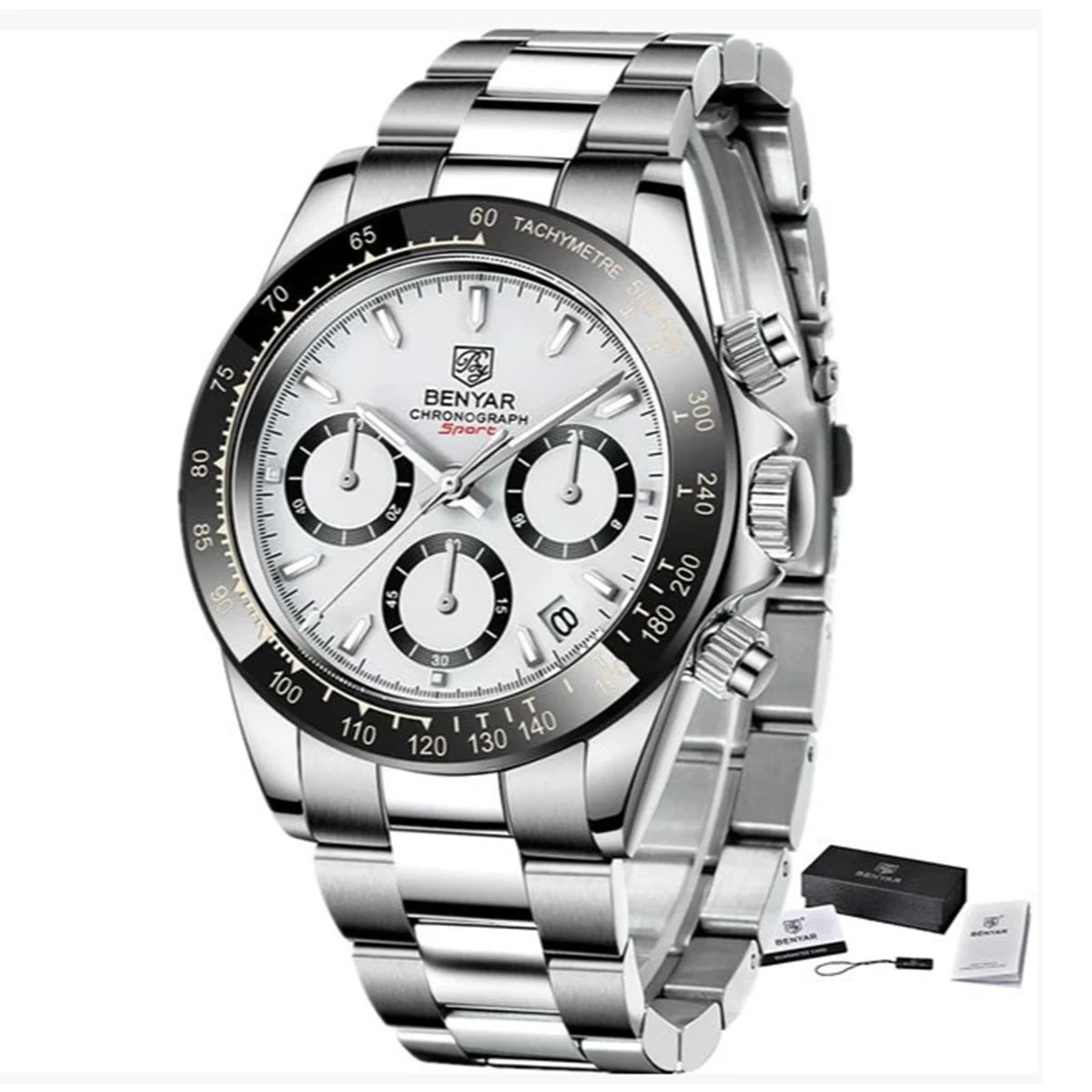 Zegarki męskie BENYAR – luksusowy chronograf, model sportowy, wodoodporny, ze stali nierdzewnej, z mechanizmem kwarcowym