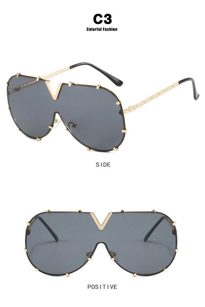 Trendy Rivets Metal Frame Oversized Pilot Women Sunglasses Brand Design Men Sunglass UV400 Outdoor Driving Travel Luxury Goggles