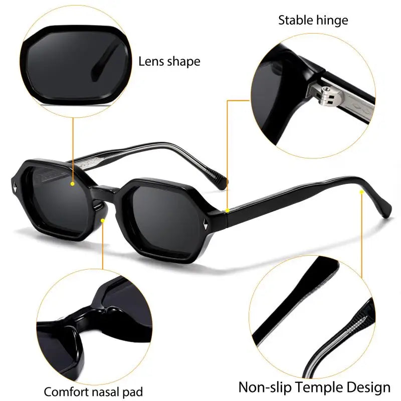 CATERSIDE Polygon Sunglasses Fashion Men Small Frame Gradient Lens Sun Glasses for Summer Beach Party Ideal Choice for Gifts