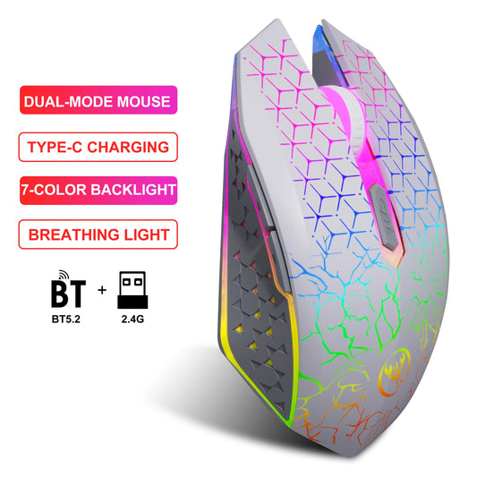 Ergonomic RGB Wireless Gaming Mouse, Rechargeable Bluetooth & 2.4G Gaming Mouse with 6 Buttons, Adjustable DPI, RGB Backlit Optical Gaming Mouse