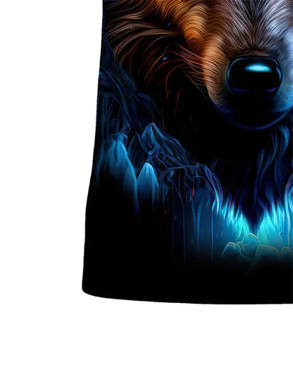 T-shirt da uomo con stampa 3D lupo, girocollo casual, maniche corte, tessuto traspirante e confortevole, abbigliamento streetwear outdoor da uomo