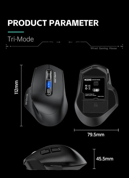 Wireless Tri-Mode Gaming Mouse with Bluetooth & 2.4G Dual Receiver, Rechargeable Wireless Gaming Mouse with Battery Display for PC, Laptop & Office