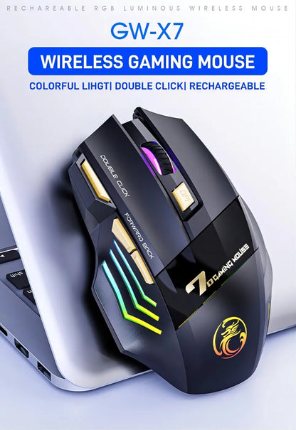Wireless Bluetooth Mouse Rechargeable RGB Gaming Mouse, Ergonomic Silent Wireless Bluetooth Mouse with 7 Buttons, 3200 DPI Bluetooth Mouse for PC, Laptop & Mac