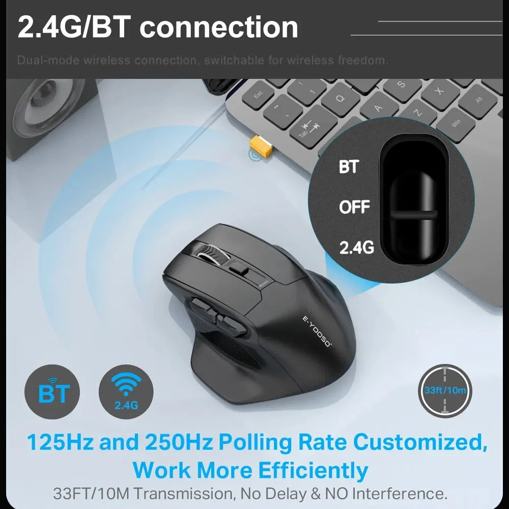 E-YOOSO X-31 Pro USB-gamingmus, stor, med Bluetooth-stöd, 2.4G trådlös, PAW3212, 4800 DPI, för gamers, dator, laptop och PC