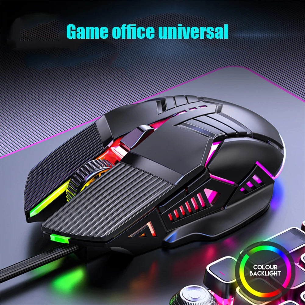 3200DPI ergonomisk trådbunden gamingmus USB datormus gamingmus med RGB-bakgrundsbelysning 6 knappar LED tyst mus för PC och laptop