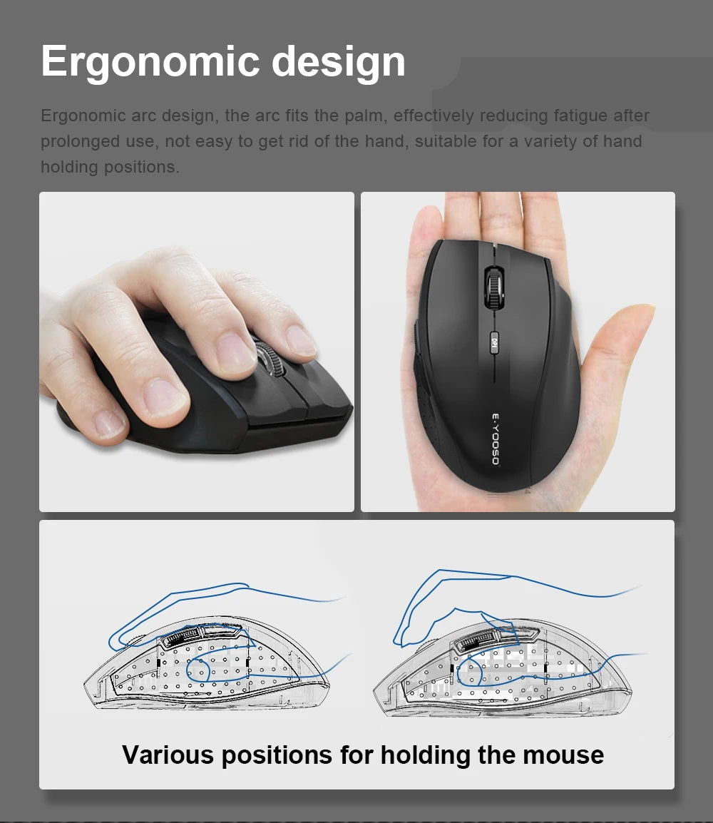 E-YOOSO E-1010 USB 2.4G Wireless Gaming Office Mouse, 2400 DPI Optical Game Mice, Ergonomic for Laptop PC Computer