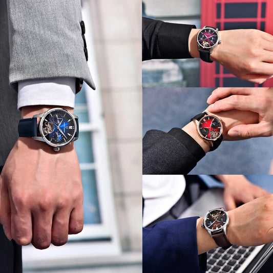 PAGANI DESIGN – Luxusní mechanické pánské hodinky, 41 mm, safírové sklo, kožený řemínek, vodotěsné, pilotní styl, s tourbillonem a fázemi měsíce