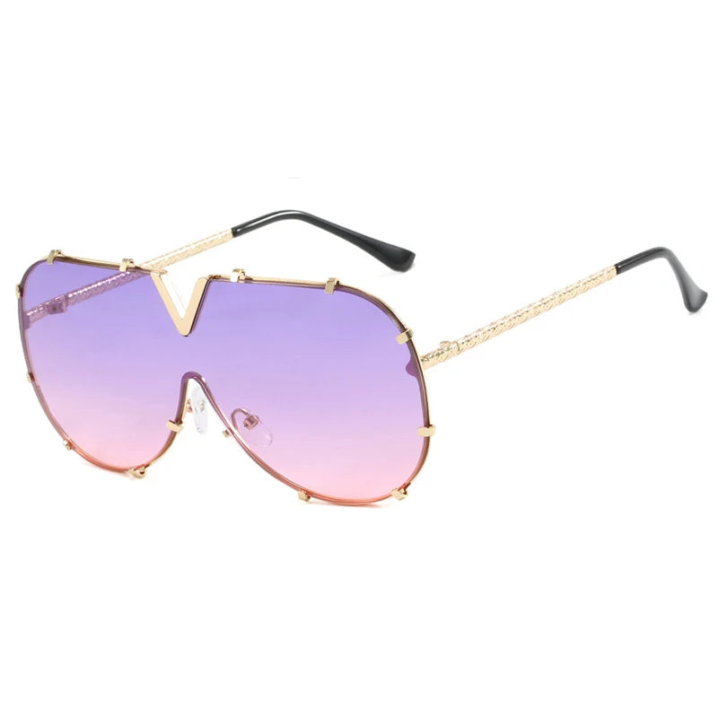 Trendy Rivets Metal Frame Oversized Pilot Women Sunglasses Brand Design Men Sunglass UV400 Outdoor Driving Travel Luxury Goggles