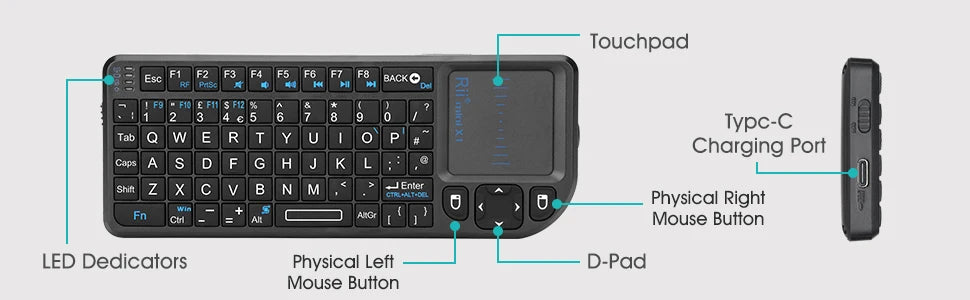 Original Rii X1 2.4GHz Mini Wireless Keyboard English/RU/ES/FR Keyboards with TouchPad for Android TV Box/PC/Laptop