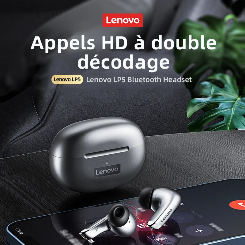 Lenovo LP5 TWS Wireless Bluetooth Earphones with Mic, Lenovo LP5 Gaming Earbuds Bluetooth 5.3 Headphones, Noise Cancelling Sports Earbuds with HD Calls & Charging Case