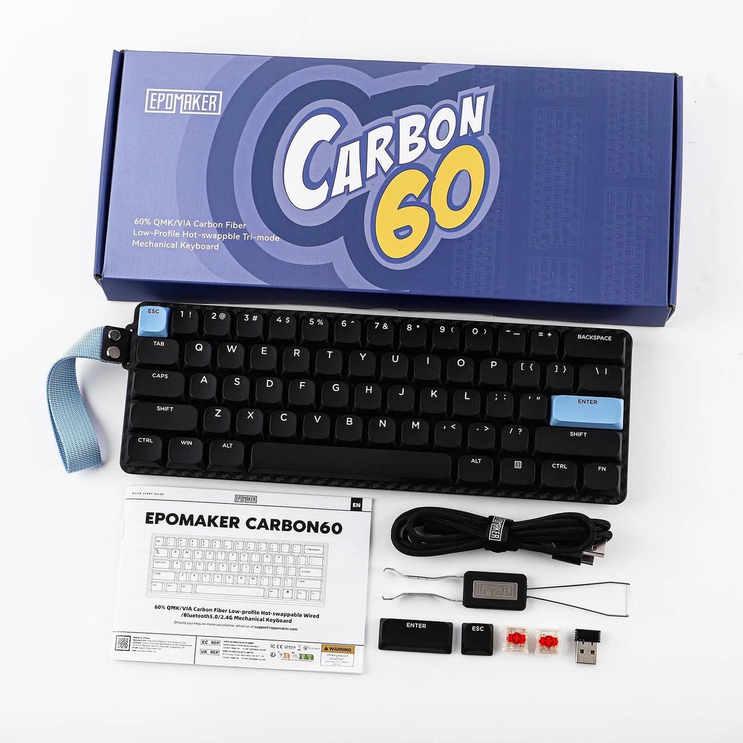 EPOMAKER Carbon60 60% QMK/VIA ANSI VIA Wired/Bluetooth 5.0/2.4GHz Wireless Portable Mechanical Keyboard Carbon Fiber Case