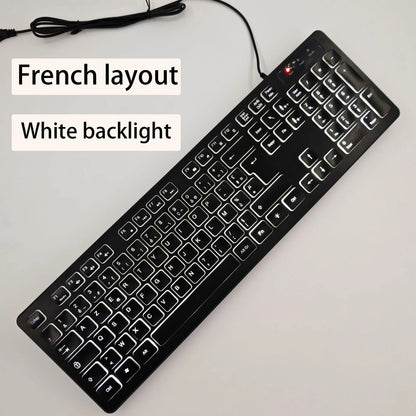 Spanisches/Französisches (AZERTY)/Russisches/Arabisches/Deutsches Tastaturlayout, beleuchtete kabelgebundene Desktop-Gaming-Tastatur für Desktop-Computer und Büro