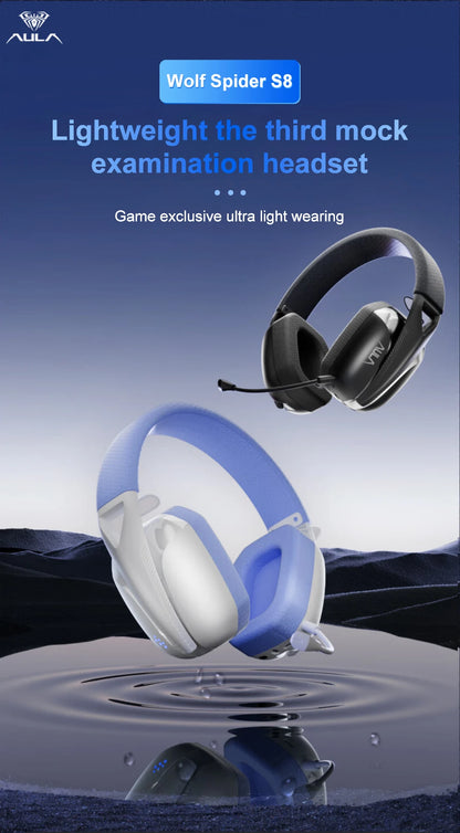 AULA S8 Gaming Headset with Three Mode Connection Lightweight Design Detachable Microphone Esports Headset