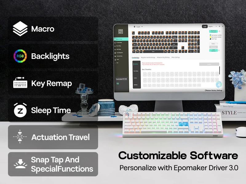 EPOMAKER HE108 Full Sized ANSI US QWERTY Layout Tri-mode Wireless Hall Effect Gaming Keyboard 128K Scan Rate & 10000mAh Battery