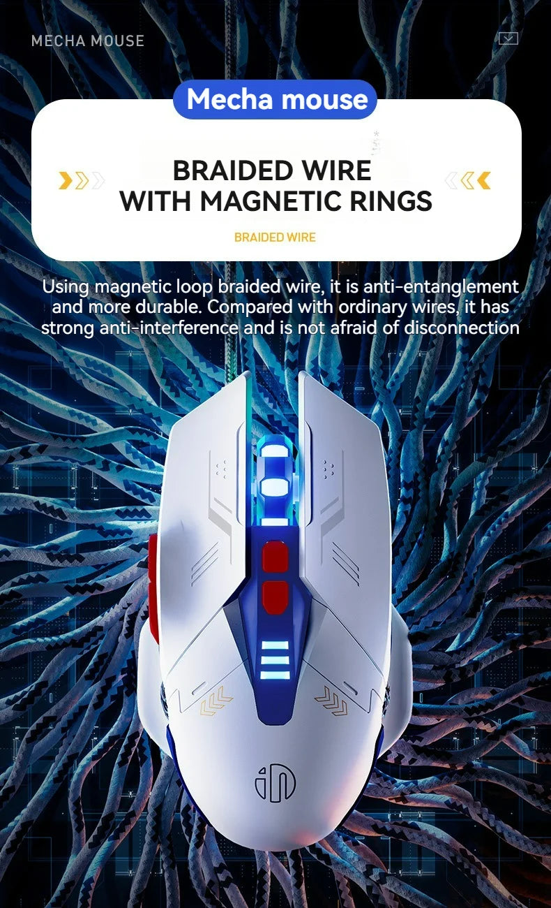 Inphic W9P Wired Gaming Mouse 12800 DPI RGB USB Mouse with Macro Programming, Mecha Style Ergonomic Wired Gaming Mouse for PC, Office & E-Sports