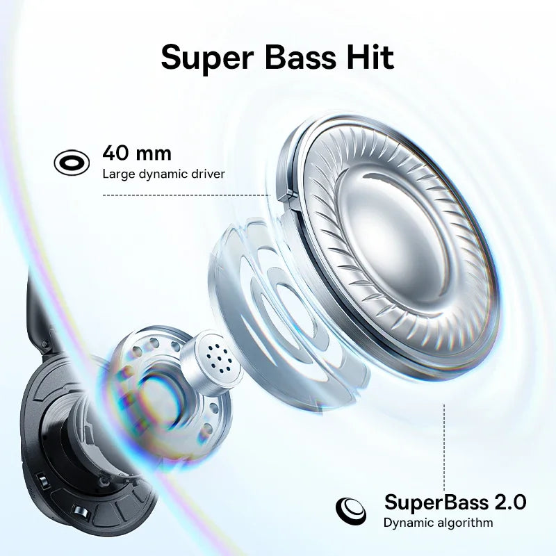 Baseus Bass BH1 NC Lite ANC Wireless Headphones Bluetooth 6.0 Noise Cancelling Headset 80H Battery Over Ear Earphones