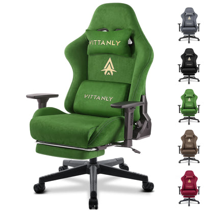 Kitinjoy Natural Suede Gaming Chair High Back Ergonomic Computer Chair with Footrest, Reclining Office Chair, Adjustable Swivel Gaming Seat