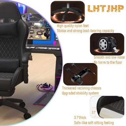 Hestora PU Leather Big and Tall Gaming Chair Ergonomic High Back Computer Chair with Footrest, Massage Lumbar Support, Adjustable Reclining Office Gaming Chair