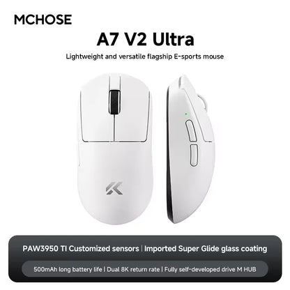 MCHOSE A7 V2 Ultra Wireless Gaming Mouse with PixArt 3950Ti Sensor, 8K Polling Rate, Lightweight Bluetooth & 2.4G RGB Gaming Mouse