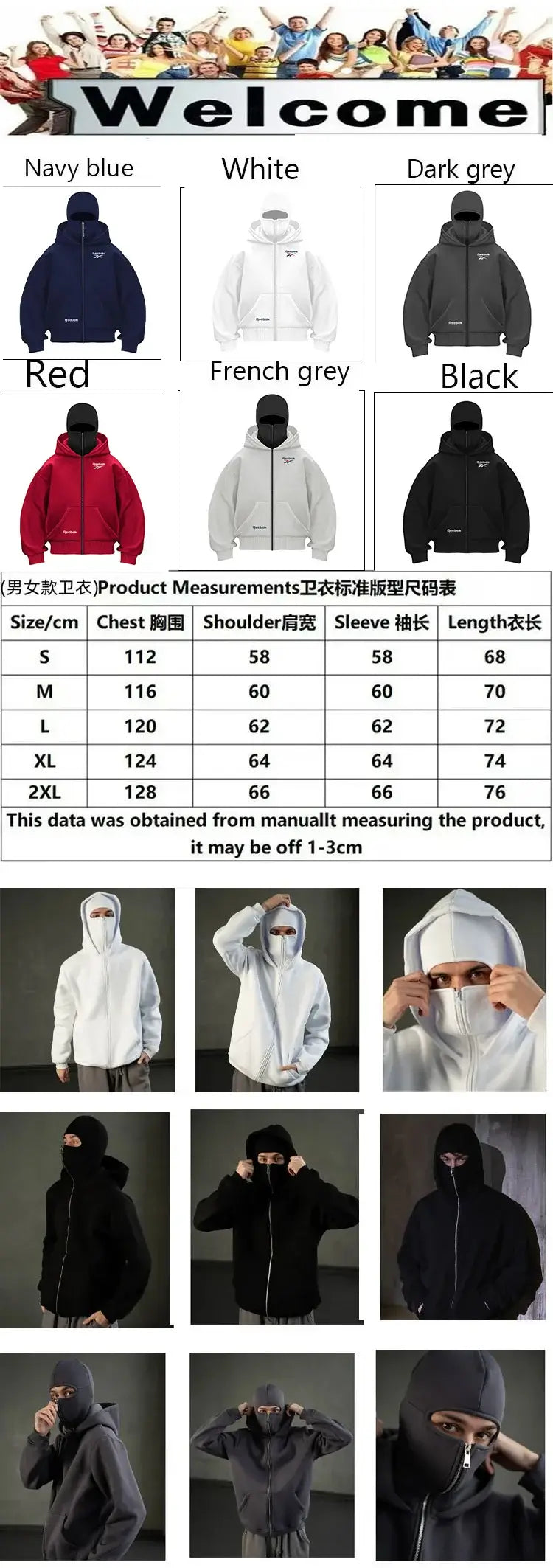 Produit gaming premium Fraquane, Reebok logo men's new double hood design sweatshirt, gothic style, Harajuku style, nouvelle génération