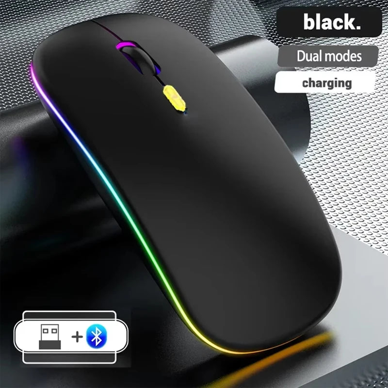 Ladattava langaton hiiri kahdella yhteystilalla, Bluetooth-yhteensopiva 2.4G USB -tietokonehiiri kannettavalle, iPadille, tabletille ja pelikäyttöön