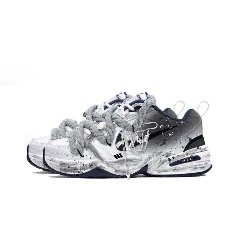 Custom Sneakers Nike Air Monarch 4 Deconstructed Ink Splatter Design Non-Slip Wear-Resistant Low-Top Unisex Running Shoes