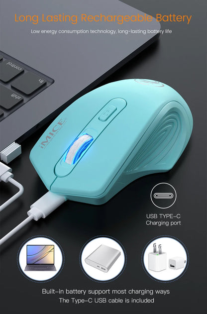 iMice Silent Rechargeable Wireless Mouse 2.4GHz, 1600 DPI Adjustable Wireless Mouse for PC, Laptop & Office, Quiet Click Ergonomic Computer Mouse