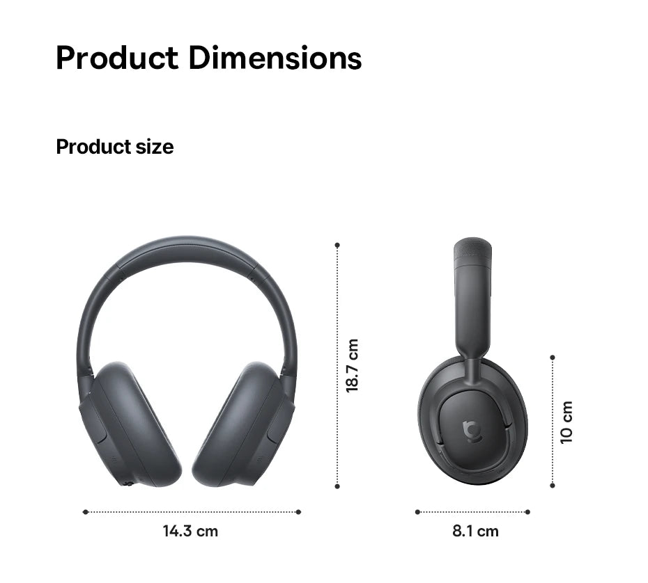 Baseus Bass EH10 NC Noise Cancelling Wireless Headphones Bluetooth 6.0 Over Ear Headset with 45dB ANC, 80H Battery, Hi-Res Audio & AI Calls