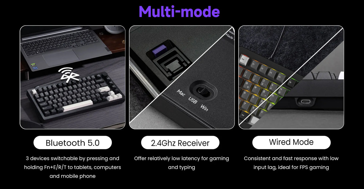 Akko 5075 V3 75% Mechanical Keyboard 8000/10000mAh 2.4GHz Wireless/ Wired Type-C/BT 5.0 Hot Swap RGB Gasket for Gaming Typing