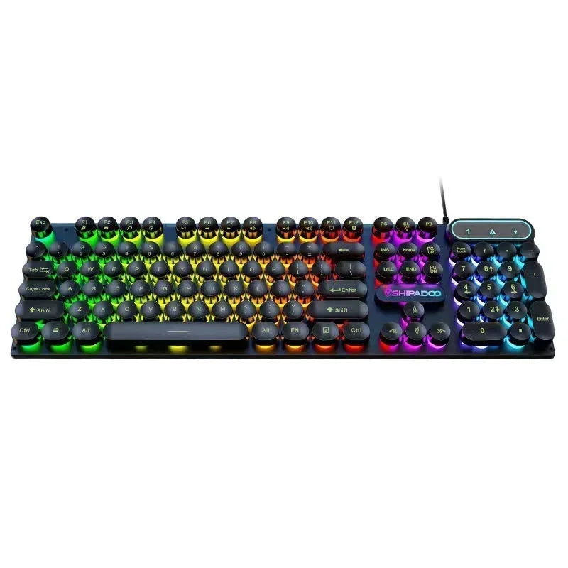 Mechanical Gaming Keyboard USB Wired 104-Key Gaming Keyboard for PC, Laptop & Desktop, Steampunk English Keyboard for Gaming, Office & Typing