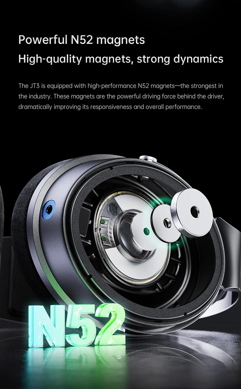FiiO JT3 Open-Back Wired Over-Ear Headphones 50mm Dynamic Driver HiFi Detachable Cable Headset