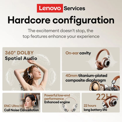 Lenovo LE602 Auriculares circumaurales Bluetooth 6.0 – Auriculares gaming HiFi estéreo ANC inalámbricos y con cable con micrófono ENC HD