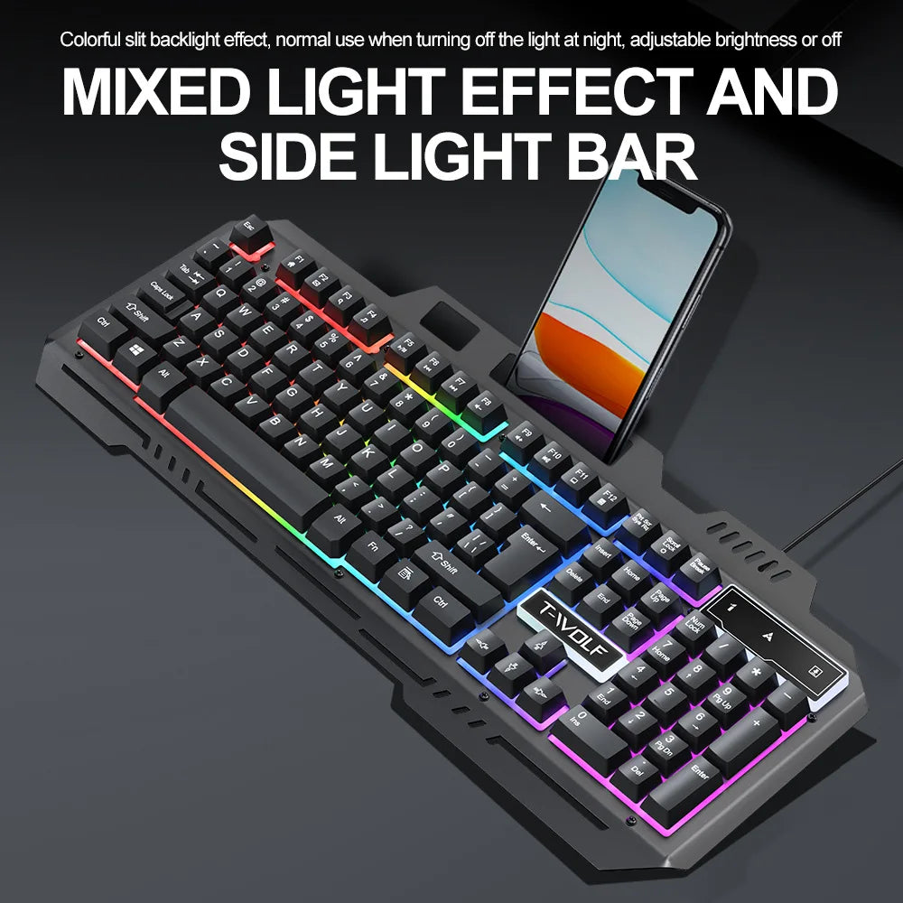 104 Keys Gaming Keyboard and Mouse Combo with RGB Backlit, All-Metal Panel Waterproof Light Up, USB Wired Computer Keyboards Gaming