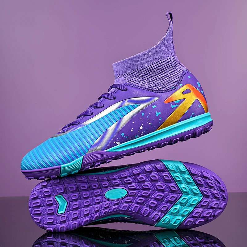 Nouvelles chaussures de football pour hommes, antidérapantes, pour futsal, à haute cheville, pour intérieur et extérieur, chaussures de sport de haute qualité, bottes de football ultralégères antidérapantes