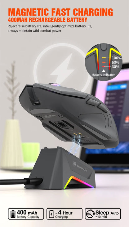 XUNSVFOX H2 trådlös Bluetooth-mus med dubbla lägen, RGB-belysning, för laptop, gaming och kontor, magnetisk laddning