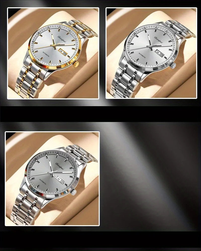 Męski zegarek mechaniczny z automatycznym mechanizmem marki Dianpai – model luksusowy, luminescencyjny wyświetlacz, klasyczny i minimalistyczny design, stal nierdzewna, wodoodporny, z kalendarzem i wskazaniem dnia tygodnia