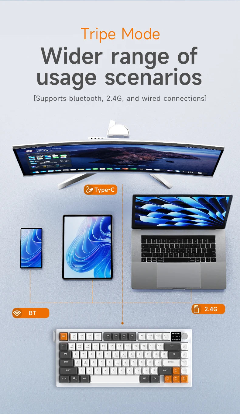 AJAZZ AF82 Low Profile Wireless Gaming Keyboard RGB 75% Mechanical Feel Keyboard, Tri-Mode Bluetooth/2.4G/USB Keyboard for Windows & Mac