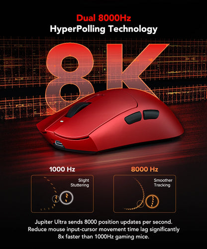 KYSONA Jupiter-serien gamingmus trådbunden/trådlös mus 8Khz PAW3950-sensor Bluetooth 46g uppladdningsbar webbdrivrutin för PC och laptop