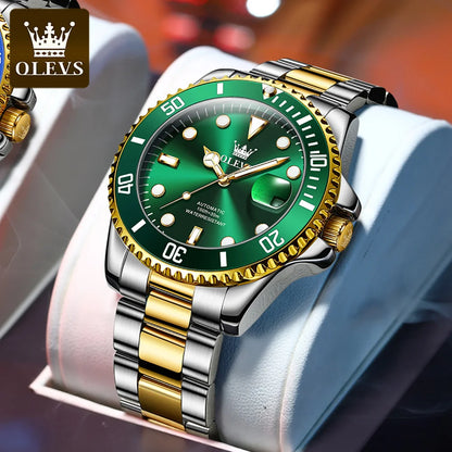 Montre pour homme OLEVS 6650 : montre mécanique automatique classique d'origine pour homme, cadran en zircon, étanche, luminescente, en acier inoxydable