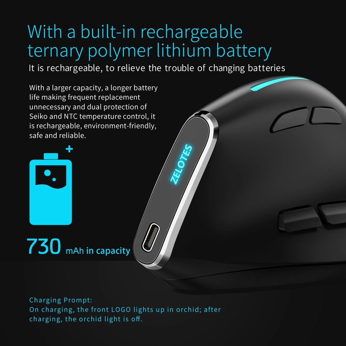 ZELOTES F36 Vertical Wireless Mouse Bluetooth Ergonomic Mouse, Rechargeable 2.4G Wireless Gaming Mouse, 2400 DPI Programmable Mouse for Laptop & PC
