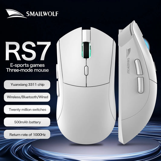 SMAILWOLF RS7 Bluetooth Wireless Gaming Mouse, Tri-Mode PAW3311 Gaming Mouse with Programmable Macro, Rechargeable Bluetooth Gaming Mouse for PC, Laptop & Office