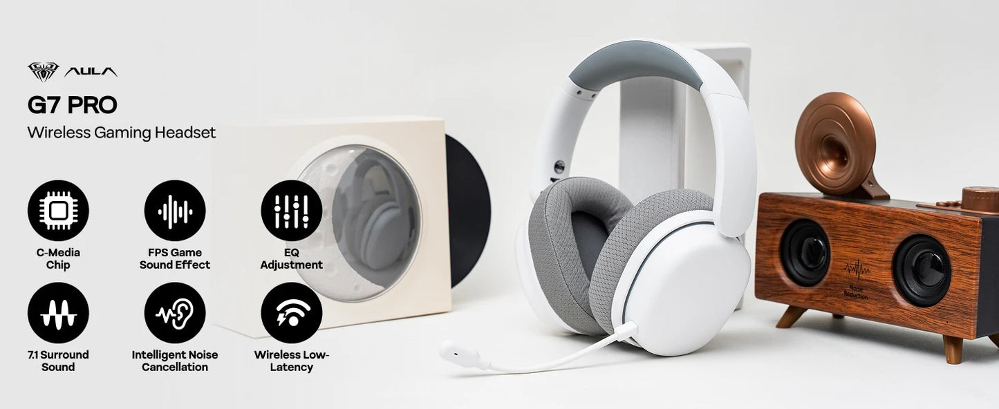 AULA G7 Pro Gaming Headset 7.1 Surround Sound Wireless Bluetooth 5.3 Headphones with Noise Cancelling Mic for PS5/PS4/PC/Switch