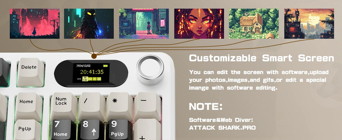 ATTACK SHARK X98Pro Wireless Mechanical Keyboard with Screen & Knob, Tri-Mode Hot Swappable RGB Mechanical Keyboard, Gasket Mounted Gaming Keyboard for PC, Mac & Laptop