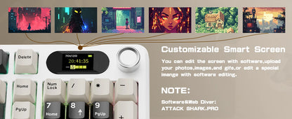 ATTACK SHARK X98Pro Wireless Mechanical Keyboard with Screen & Knob, Tri-Mode Hot Swappable RGB Mechanical Keyboard, Gasket Mounted Gaming Keyboard for PC, Mac & Laptop