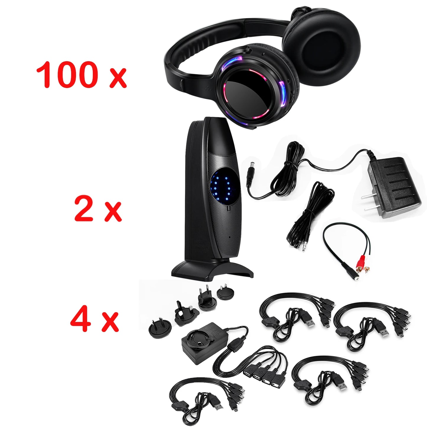 Silent Disco Wireless Headphones with LED Rechargeable Battery RF System for Silent Parties,Clubs,Meeting,Concert